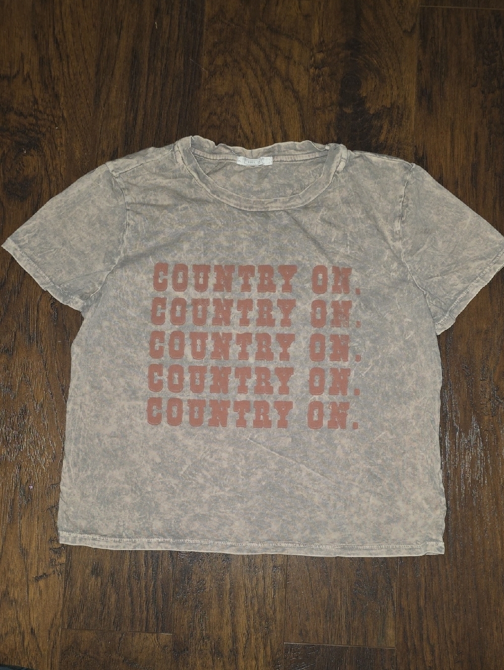 Full Tilt Taupe Mineral-Wash Tee with Rust 'COUNTRY ON' Graphic